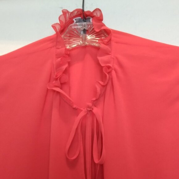 Romantic Red Ruffled Collar Long Sleeve Banded Pleated Cuff Flowy TunicTop SzS - Picture 3 of 11